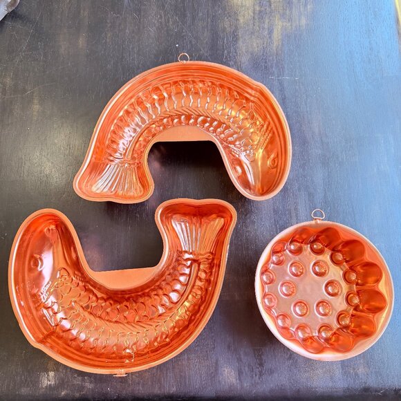 Vtg Copper Kitchen Mold Set Wall Hanging Decor Retro Bakeware Farmhouse Charm - Picture 8 of 8